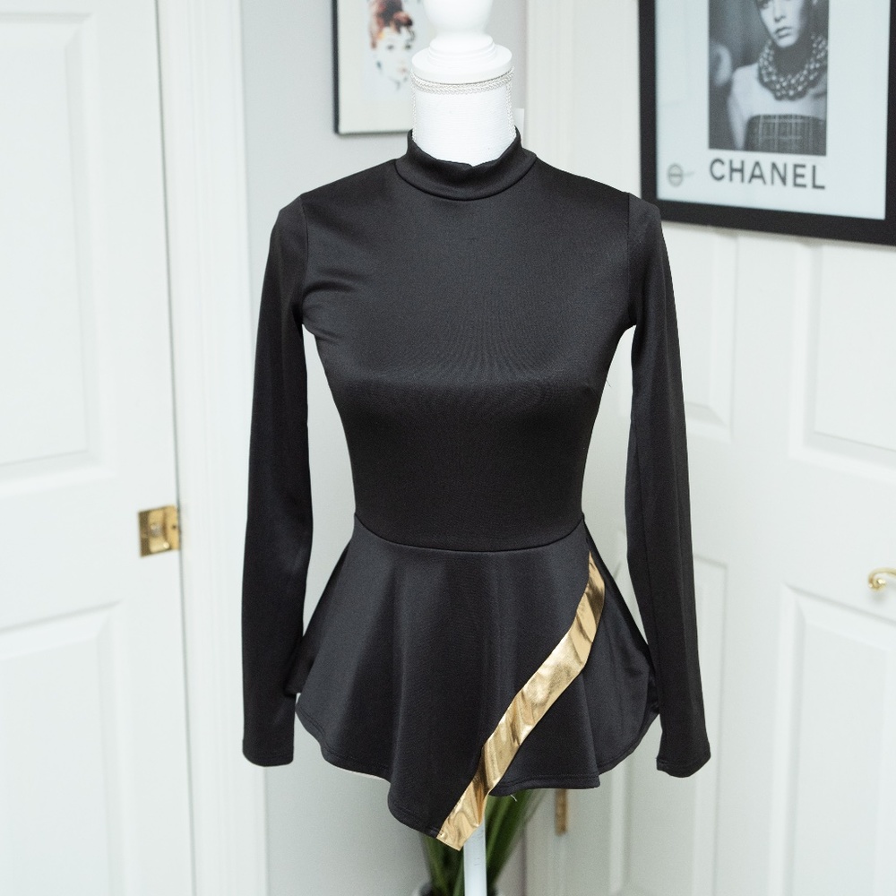 Joyce Leslie Black and Gold Peplum Top - NWT